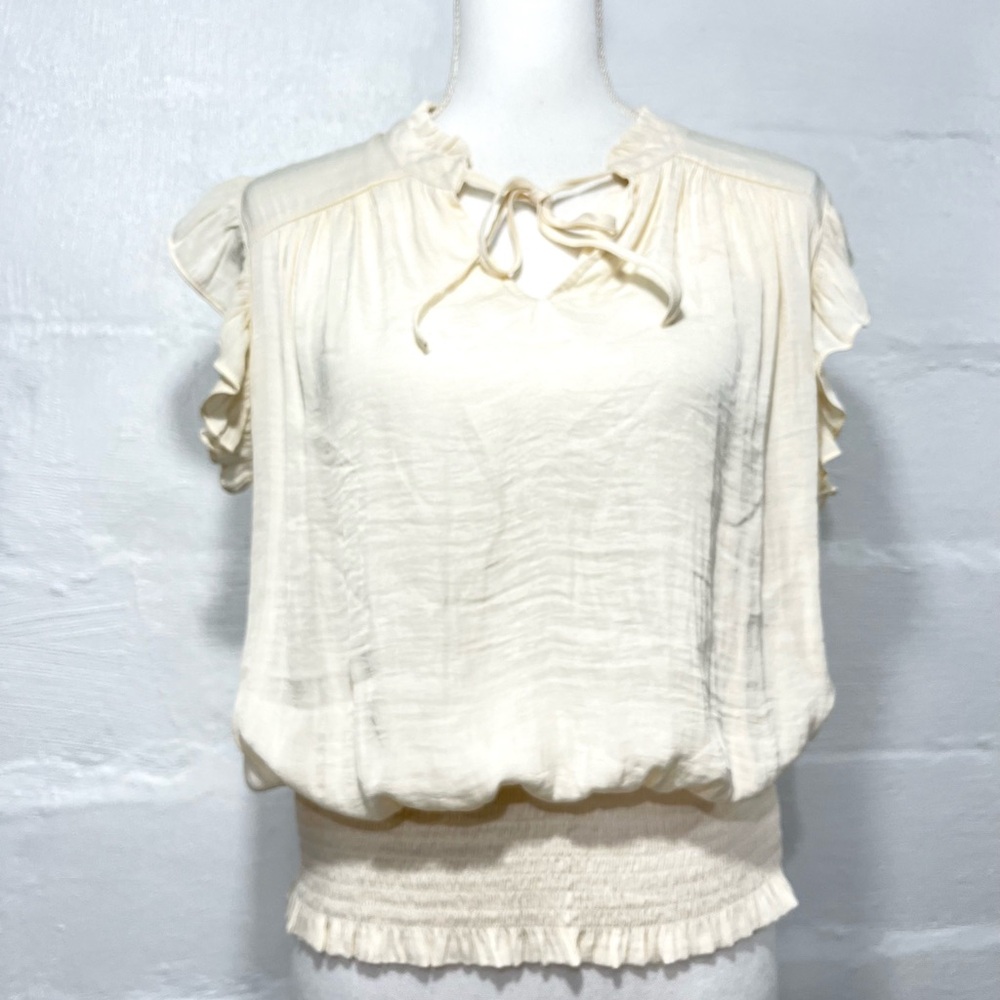 JOIE CREAM RUFFLE SLEEVE PULLOVER TOP